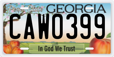 GA license plate CAW0399