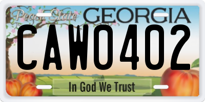 GA license plate CAW0402