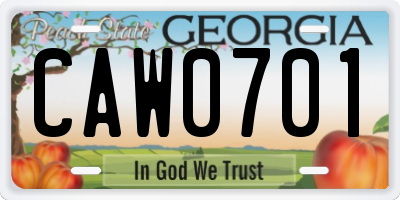 GA license plate CAW0701