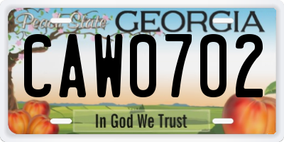 GA license plate CAW0702