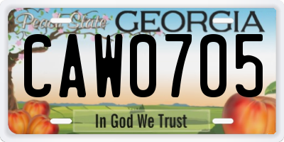 GA license plate CAW0705