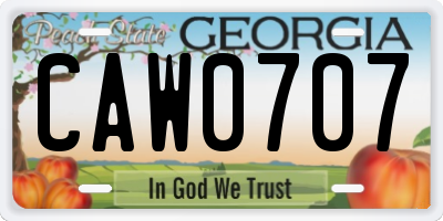 GA license plate CAW0707