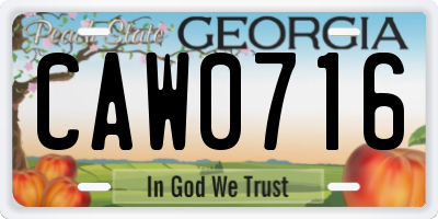 GA license plate CAW0716