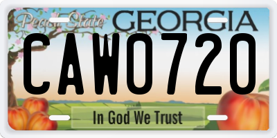 GA license plate CAW0720