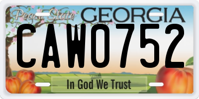 GA license plate CAW0752