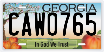 GA license plate CAW0765