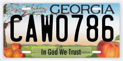 GA license plate CAW0786