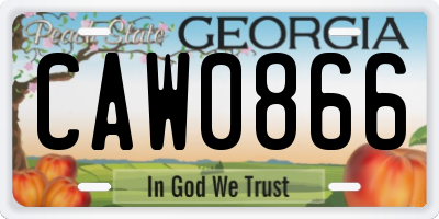 GA license plate CAW0866