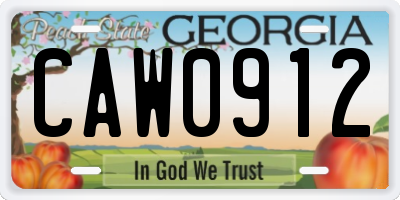 GA license plate CAW0912