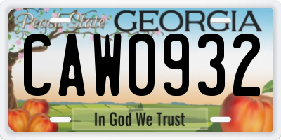 GA license plate CAW0932