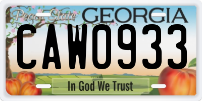 GA license plate CAW0933