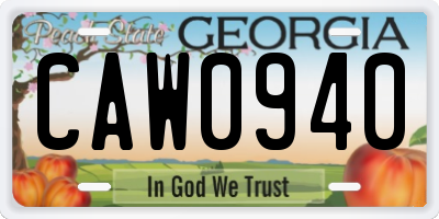 GA license plate CAW0940