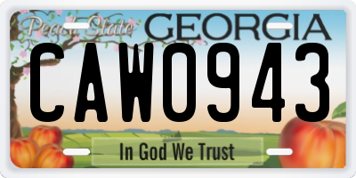 GA license plate CAW0943