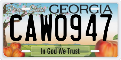 GA license plate CAW0947