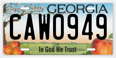 GA license plate CAW0949