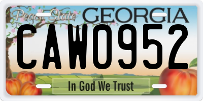 GA license plate CAW0952