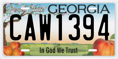GA license plate CAW1394