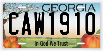 GA license plate CAW1910