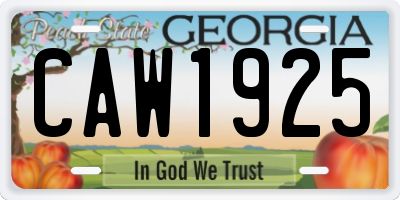 GA license plate CAW1925
