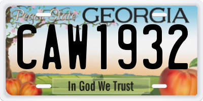GA license plate CAW1932