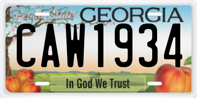 GA license plate CAW1934