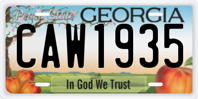 GA license plate CAW1935