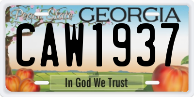 GA license plate CAW1937