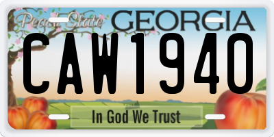 GA license plate CAW1940