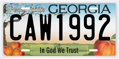 GA license plate CAW1992