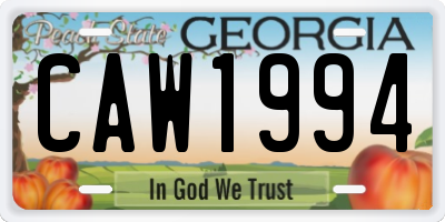 GA license plate CAW1994