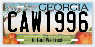 GA license plate CAW1996