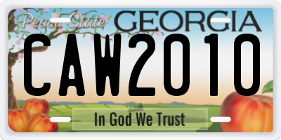 GA license plate CAW2010
