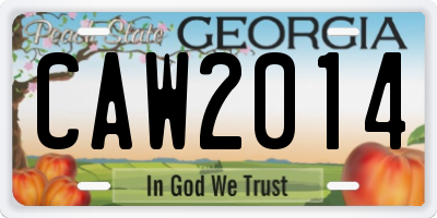 GA license plate CAW2014