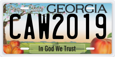 GA license plate CAW2019