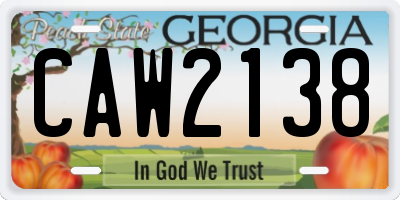 GA license plate CAW2138