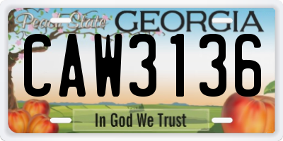 GA license plate CAW3136