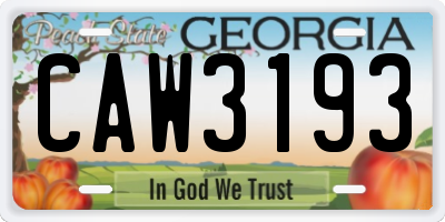 GA license plate CAW3193