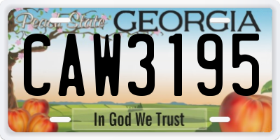 GA license plate CAW3195