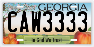 GA license plate CAW3333