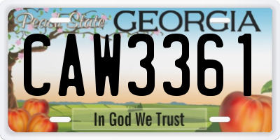 GA license plate CAW3361