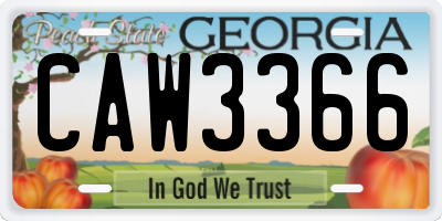 GA license plate CAW3366