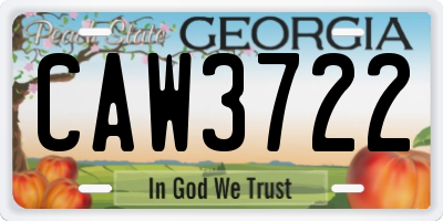 GA license plate CAW3722