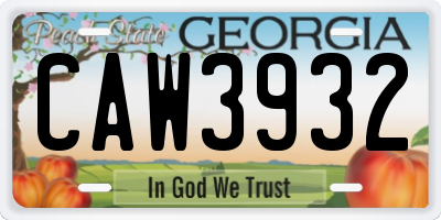 GA license plate CAW3932