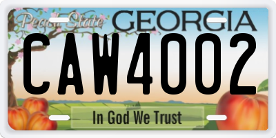 GA license plate CAW4002