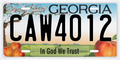 GA license plate CAW4012