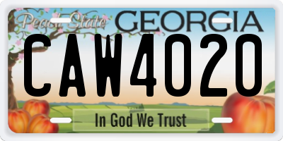 GA license plate CAW4020