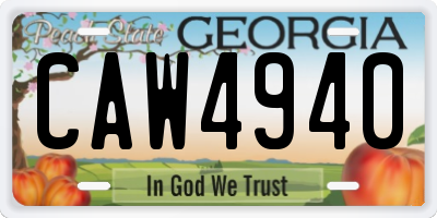 GA license plate CAW4940
