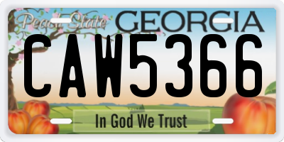 GA license plate CAW5366