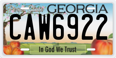 GA license plate CAW6922