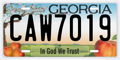 GA license plate CAW7019
